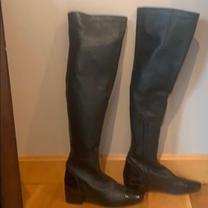 Zara over the knee black leather boot